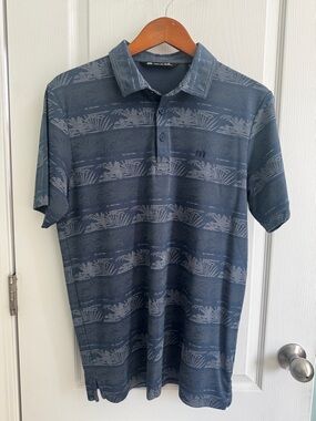 Travis Mathew Blue Patterned Polo Shirt